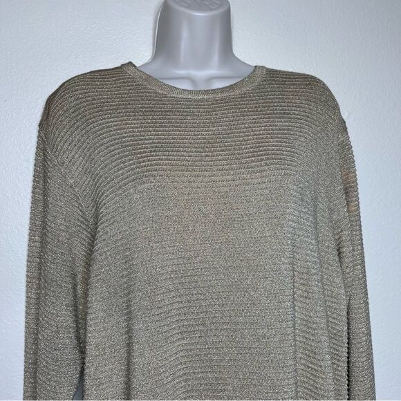 Vintage Talbots Gold Metallic Long Sleeve Button Neck Tunic Womens Medium FLAWS - Picture 3 of 16